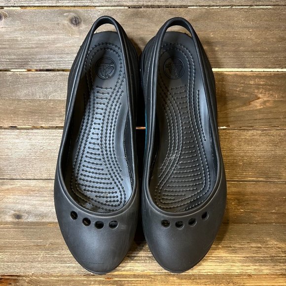 Womens Crocs Tone Skylar Black Slip On Slingback Ballet Flat Shoes Size 9 M GUC - Picture 3 of 6